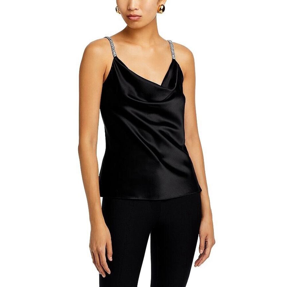 Generation Love Annie Crystal Camisole Tank Top Silk Blend Surplice Black M‎ NEW